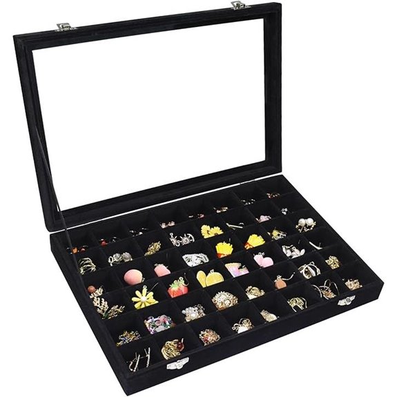 Velvet Jewelry Organizer with 48 Compartments and Cover