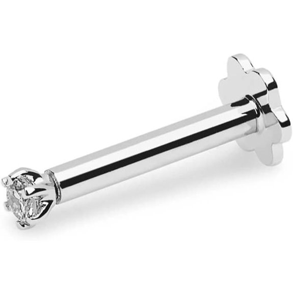 14K White Gold Diamond Nosepin and Lip Ring