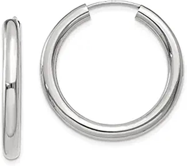 14K White Gold Thick Continuous Endless Hoop Earrings (3mm Tube)