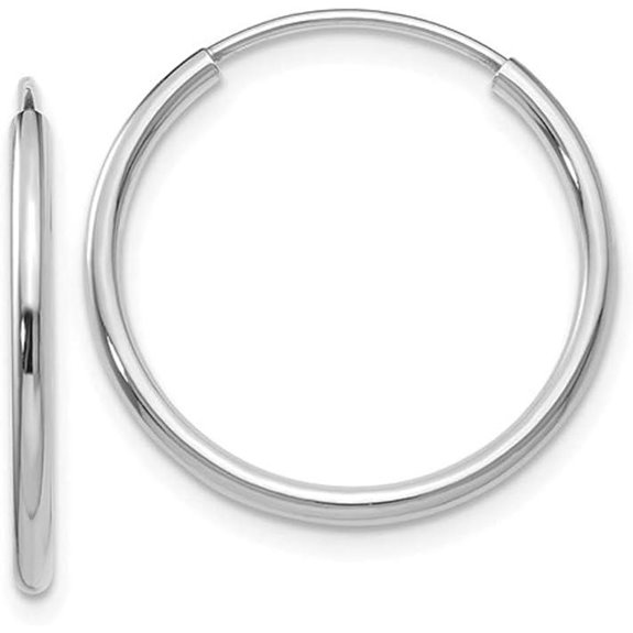 14K White Gold Continuous Endless Hoop Earrings (1.5mm Tube)