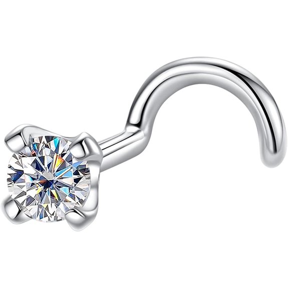 14K White Gold Nose Ring with Moissanite Diamond