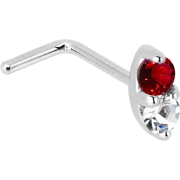 14k White Gold Ruby Diamond Nose Stud Ring