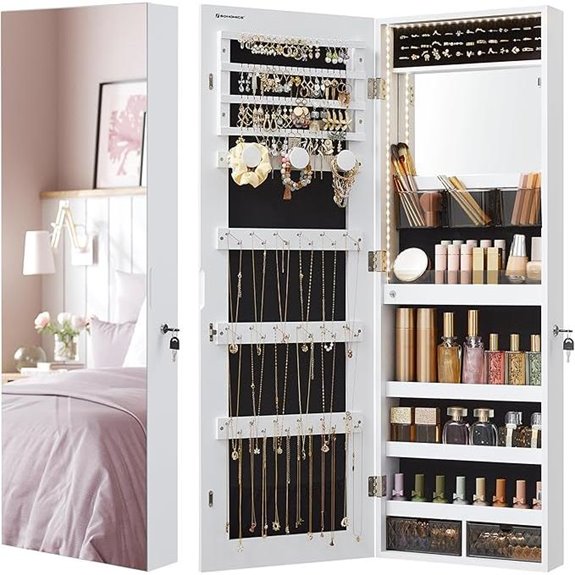 SONGMICS Mirror Jewelry Cabinet with Lock White