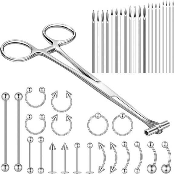 41-Piece Body Piercing Tool Kit with Needles and Jewelry