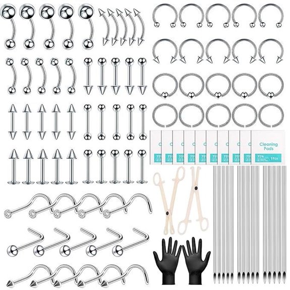 104PCS Piercing Kit with Needles & Jewelry Set