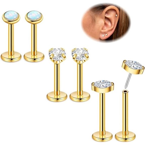 Titanium Stud Earrings with CZ and Opal Accents