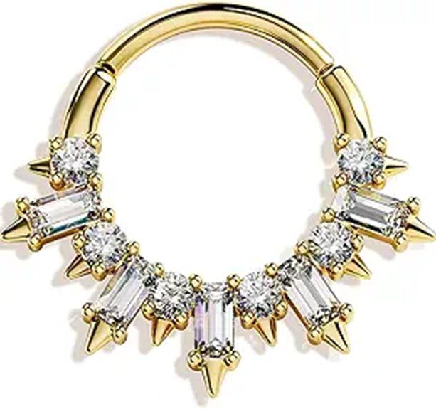 OUFER Gold Septum Rings with CZ Hinged Segment