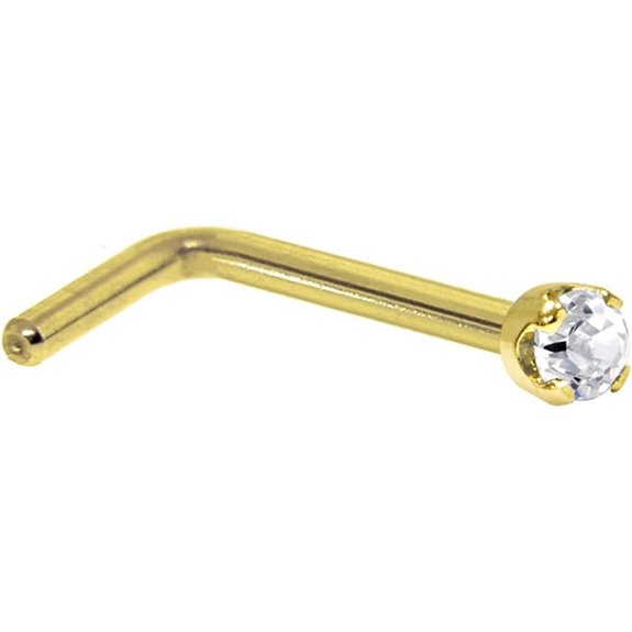 Solid 14k Gold Diamond L-Shaped Nose Stud Ring