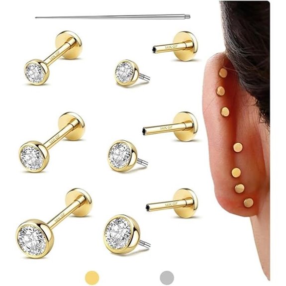 14K Gold Filled Titanium Earrings Hypoallergenic 3 Pairs