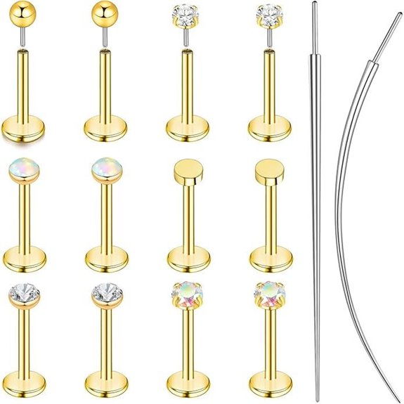 ONESING 16G-20G Gold Flat Back Nose Studs