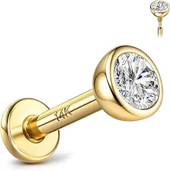 14K Gold Hypoallergenic Cartilage Earring with CZ