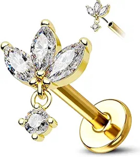 COCHARM 14K Gold Dangling Lotus Ear Piercing