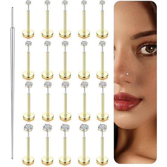 FUNRUN 14K Gold Nose Studs & Piercing Jewelry