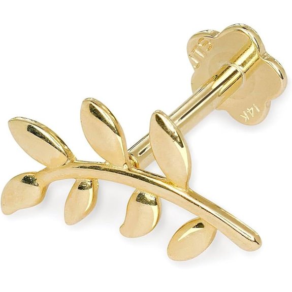 14k Gold Olive Branch Cartilage Piercing Stud