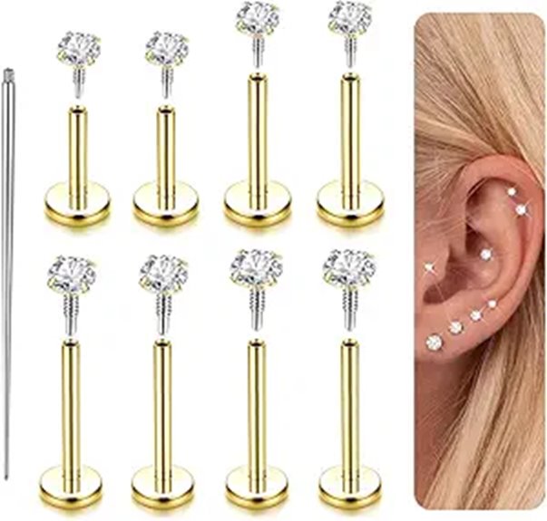 14K Gold Plated CZ Piercing Stud Earrings
