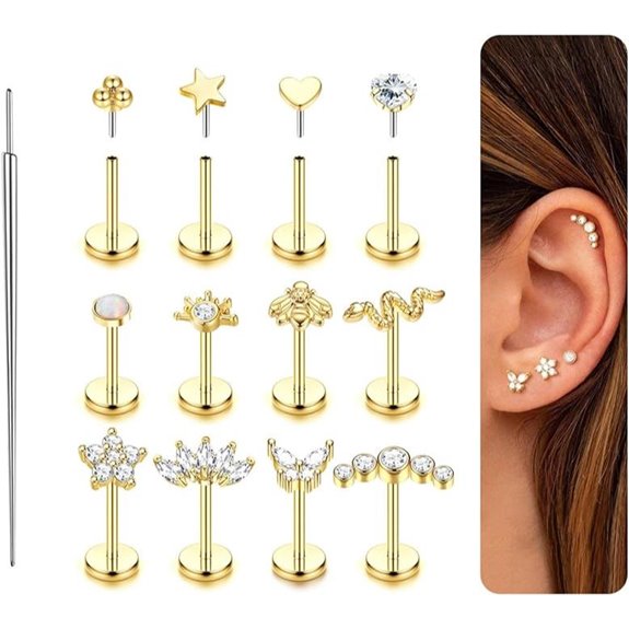 ORAZIO Gold Plated Push-In Ear Piercing Jewelry