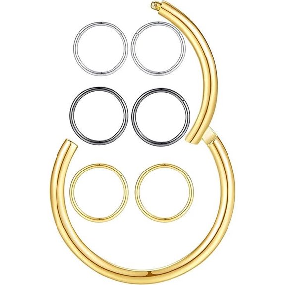 3 Pairs 16G/18G Gold-Plated Hinged Nose Rings