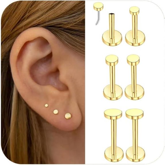 14K Gold Plated Piercing Studs for Women