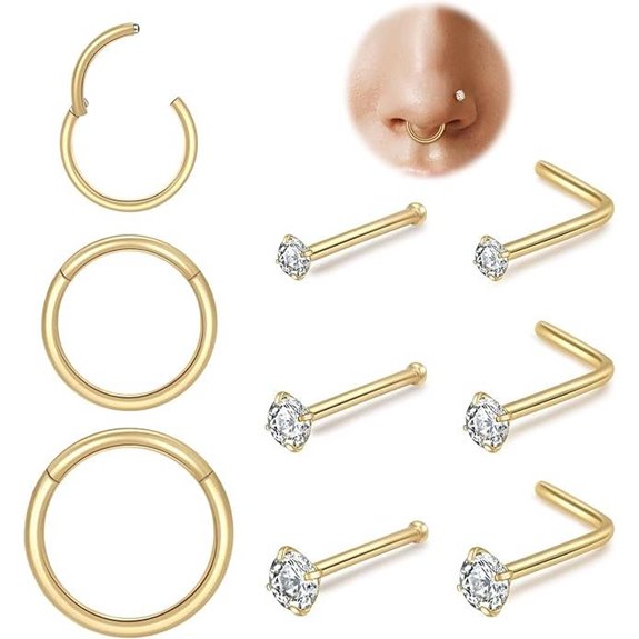 18G Gold-Plated Surgical Steel Nose Rings Set