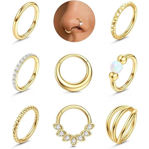 LOLIAS Septum Nose Rings 8Pcs Surgical Steel CZ Gold