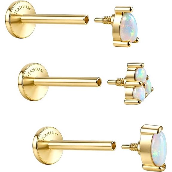 Titanium Flat Back Earrings 3-Pack Gold Plated Hypoallergenic