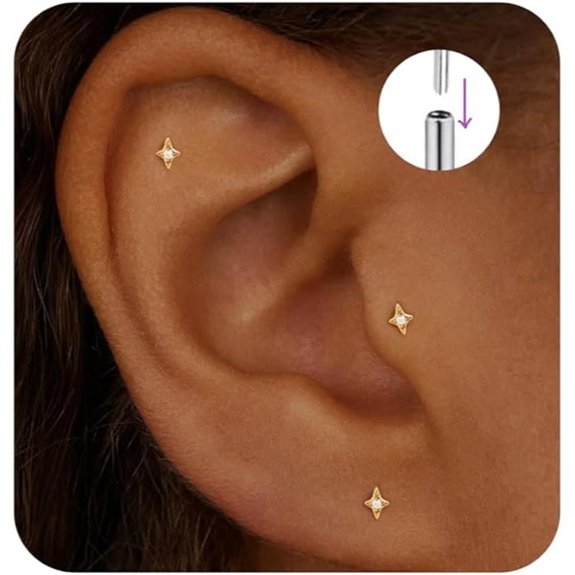 Titanium Gold-Plated CZ Cartilage and Nose Piercing Studs