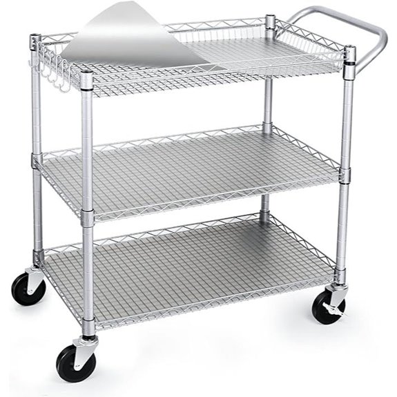 Heavy Duty Rolling Utility Cart with Handle and Shelf