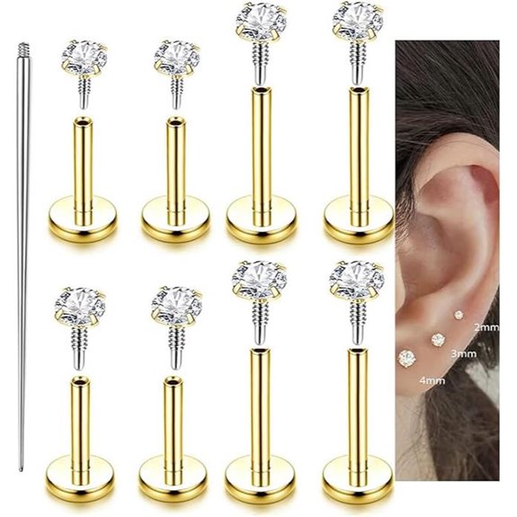 Incaton 18G Hypoallergenic Steel CZ Stud Earrings Pack