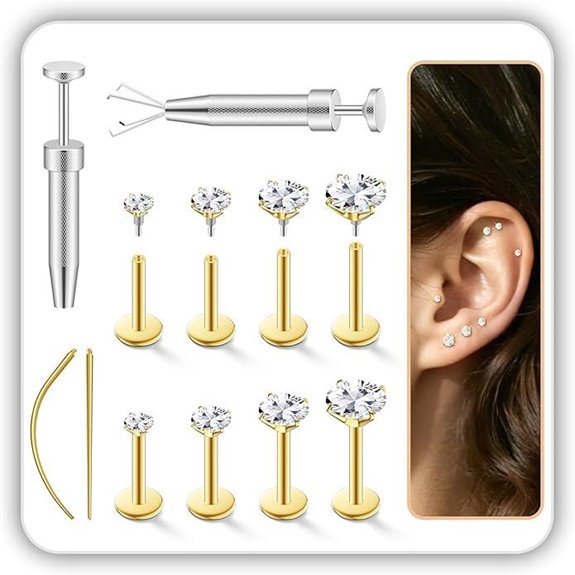 Hypoallergenic Steel Nose & Cartilage Piercing Earrings Set