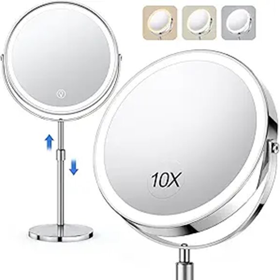 Lighted Adjustable Makeup Mirror with Magnification and Colors