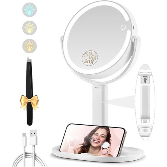 Makeup Mirror with Lights 1x/20x Magnification