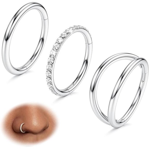 BodyBonita 3pcs Nose Ring Hoops with CZ Stones
