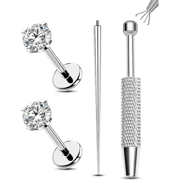 Jewseen Titanium Nose & Cartilage Studs with CZ (2 Pack)