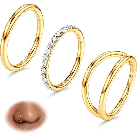 BodyBonita 3pcs Nose Rings with CZ Hinged Hoops