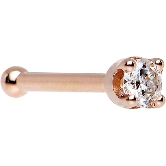14k Rose Gold 2mm (0.030 cttw) Genuine Diamond Nose Stud Bone 20 Gauge 1/4