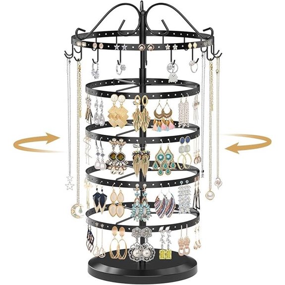 MODOWEY Rotating Jewelry Organizer Stand with Hooks