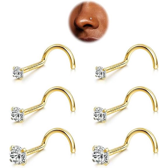 BodyBonita 6pcs Nose Studs Surgical Steel Nose Rings