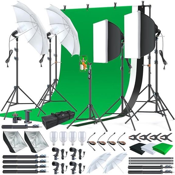 LINCO Studio Light Kit with Backdrops (Black/White/Green)