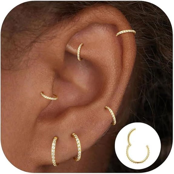 Small Hoop Cartilage Earrings Hypoallergenic Titanium Gold