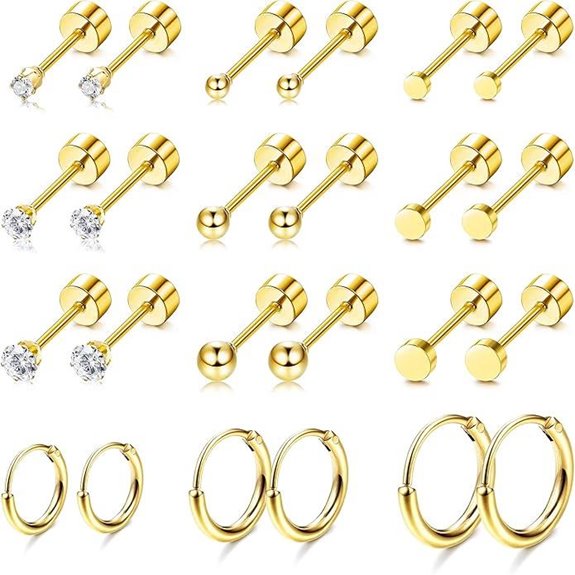 FASACCO Tiny Gold Hypoallergenic Stud Earrings Set