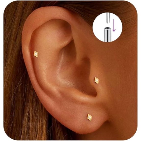 Titanium 18G CZ Stud Earrings for Cartilage & Helix