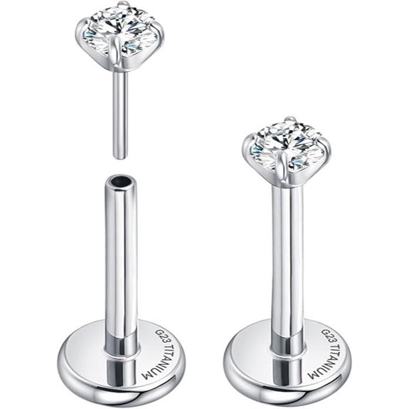 Threadless Titanium Flat Back Earrings with Cubic Zirconia