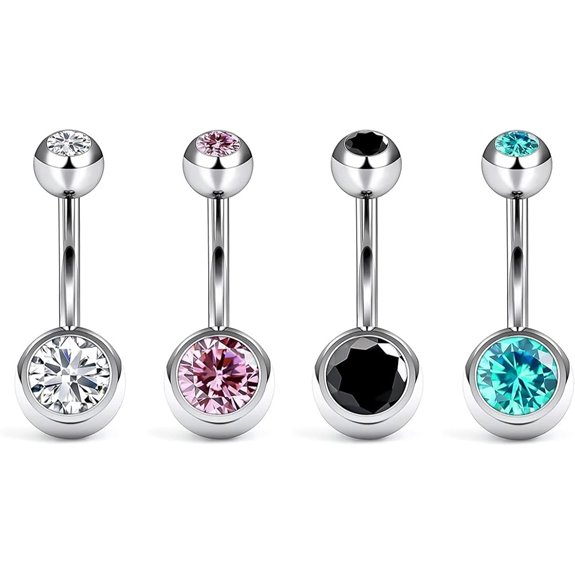 Titanium Belly Button Rings Set with CZ Tops