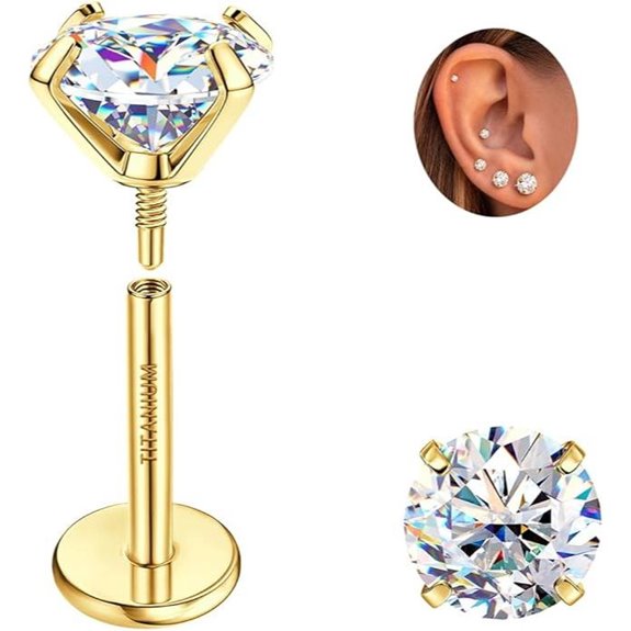 Moissanite Titanium Earrings for Cartilage and Helix