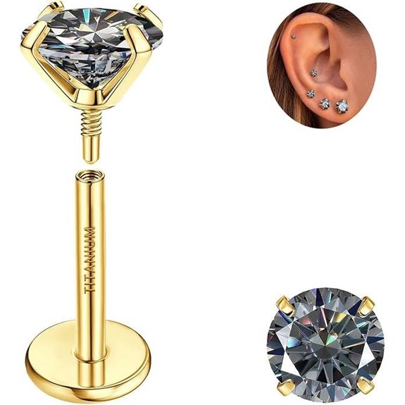 Moissanite Titanium Earrings for Cartilage and Helix