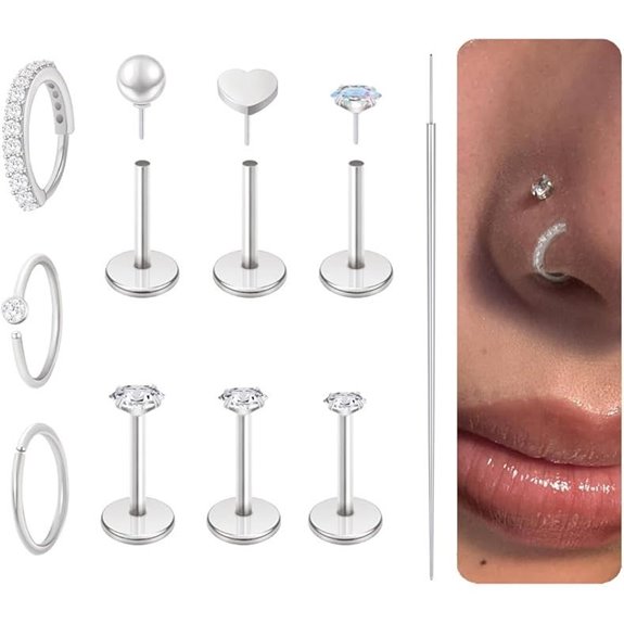 Hypoallergenic Titanium Nose Ring Studs Set 9PCS