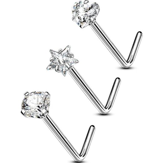 OUFER 3PCS Titanium Nose Rings with CZ Shapes