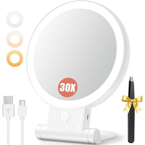 Auxmir 30X Magnifying Travel Makeup Mirror with Light