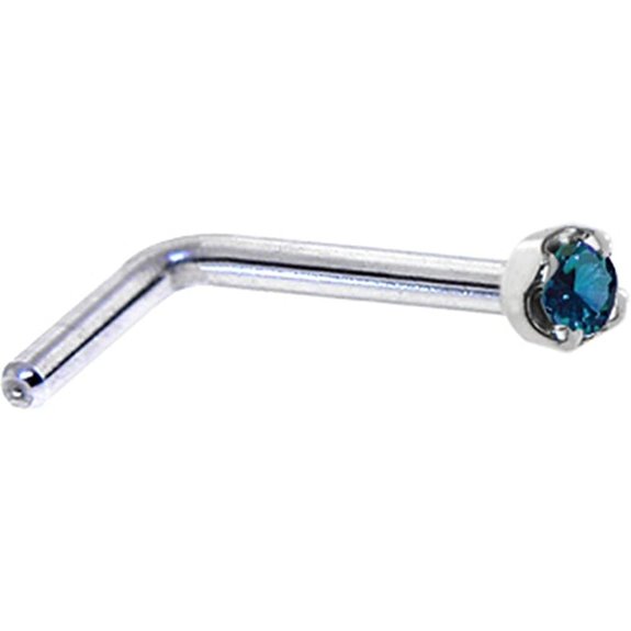 18k White Gold Blue Diamond Nose Stud Ring