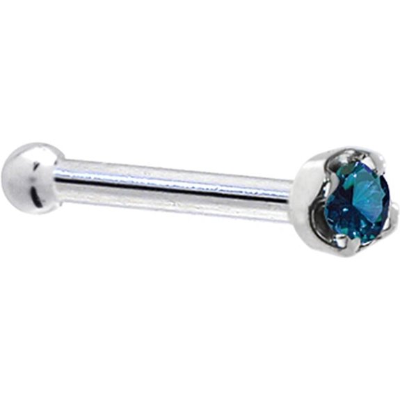 Solid 18k White Gold Blue Diamond Nose Stud